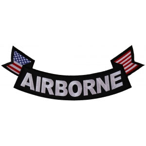 Airborne Large Lower Rocker Embroidered Iron on Patch With Flags
