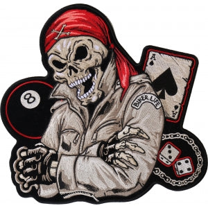 Red Bandana Skull 8 Ball Ace of Spades Embroidered Iron on Biker Patch