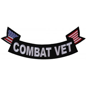 Combat Vet Large Lower Rocker Embroidered Iron on Patch With Flags