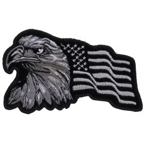 Eagle With Waving Flag Black Silver Patriotic Iron on Patch