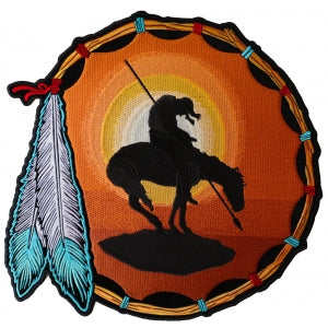 End of Trail Warrior Horse and Sunset Embroidered Iron on Patch