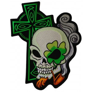 Irish Cross and Skull Embroidered Iron on Patch