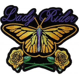 Lady Rider Butterfly With Yellow Roses Small Iron on Biker Patch