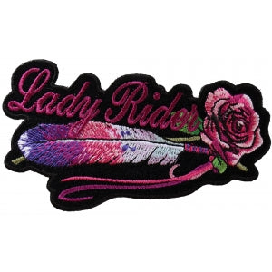 Lady Rider Pink Rose and Feathers Small Iron on Biker Patch