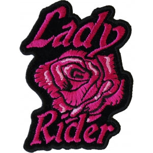 Lady Rider Pink Rose Iron on Biker Patch