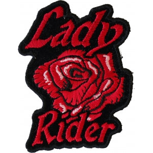 Lady Rider Red Rose Embroidered Iron on Biker Patch