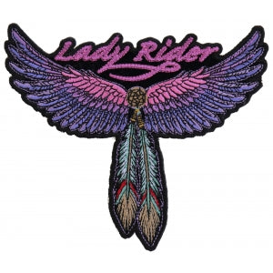 Lady Rider Wings and Feather Medium Size Tribal Iron on Biker Patch