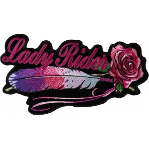 Feather Pink Rose Lady Rider Embroidered Iron on Patch