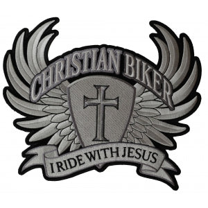 Christian Biker I Ride with Jesus Embroidered Iron on Patch