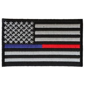 Red and Blue Line Law Enforcement and Firefighter Support American Flag Patch