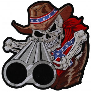 Rebel Cowboy Skull with Shotgun Embroidered Iron on Patch