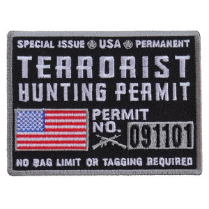 Terrorist Hunting Permit Funny Military Morale Patch